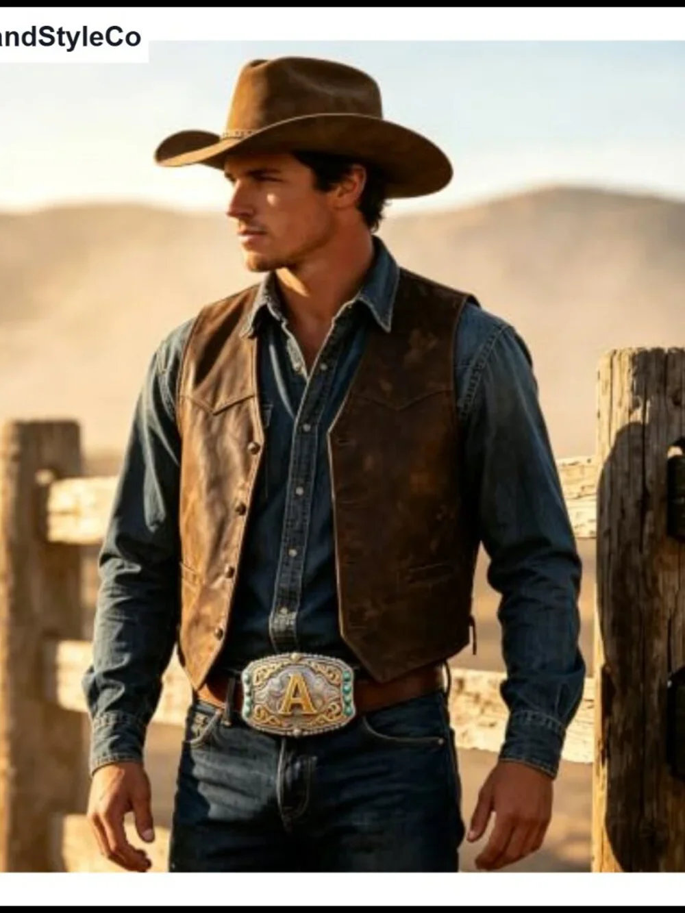 Western Cowboy Belt Buckle with Initials Turquoise Design Zinc Alloy